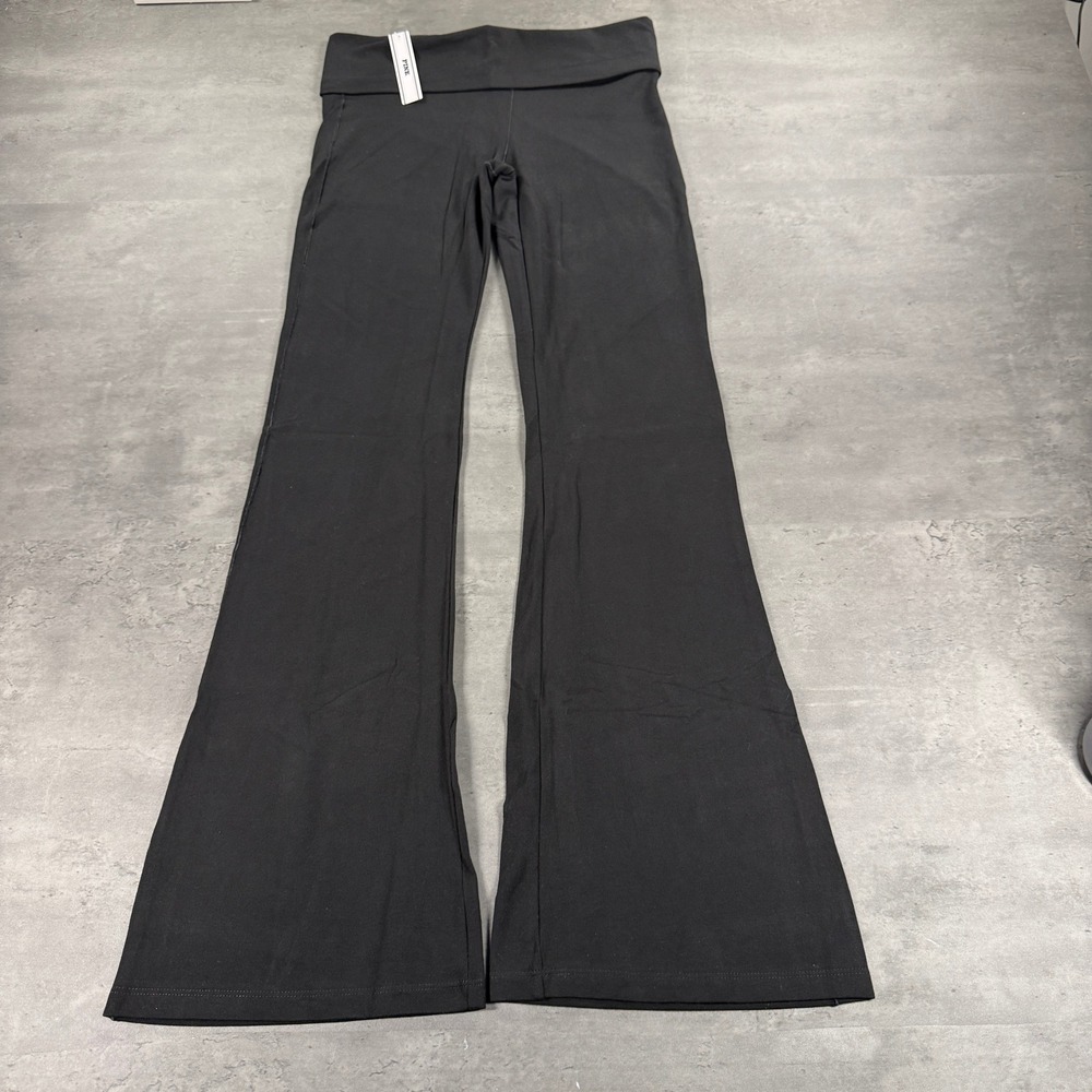 PINK Yoga Pants Women Small Flare Leg Black Foldover Waist NEW Gym Bodycon